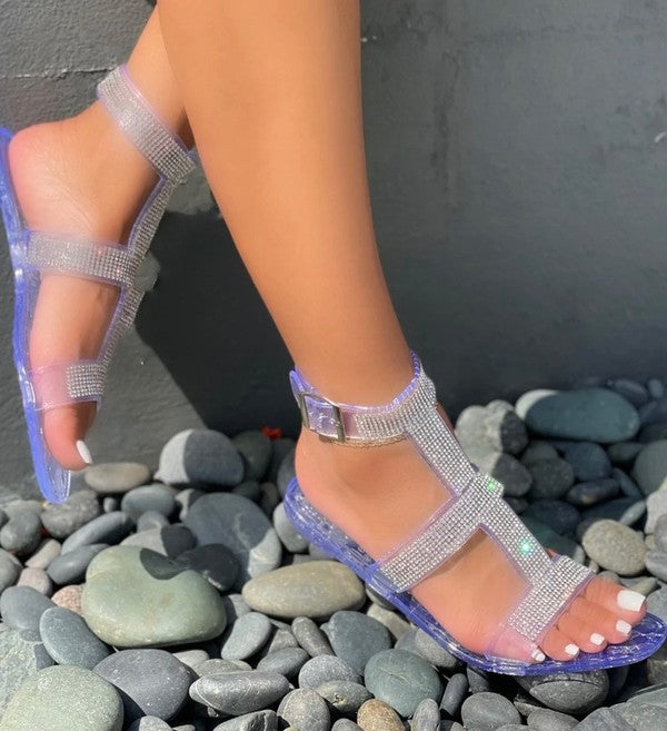 Clear rhinestone store jelly sandals