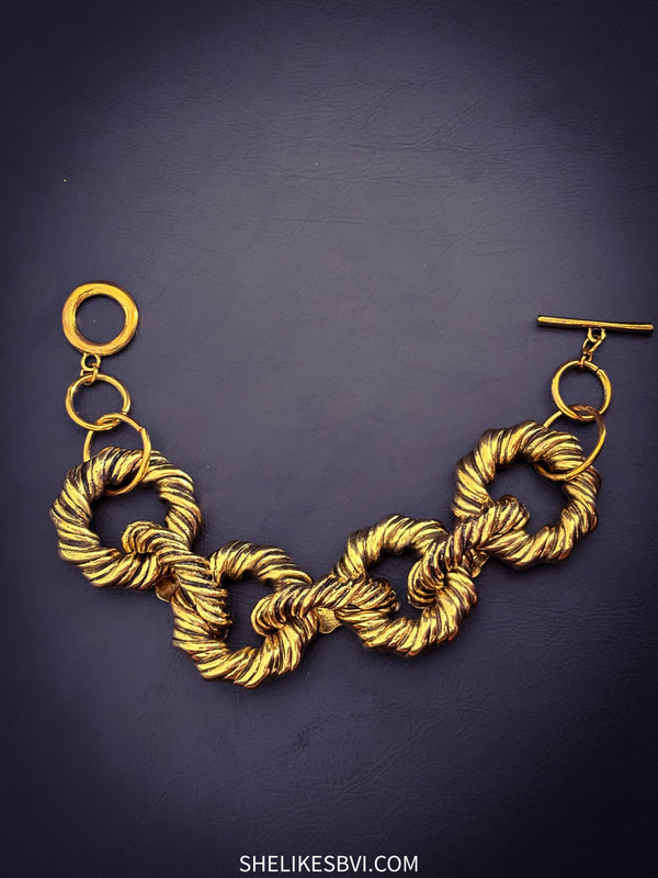 Bold Circle Antique Gold Necklace & Bracelet Set
