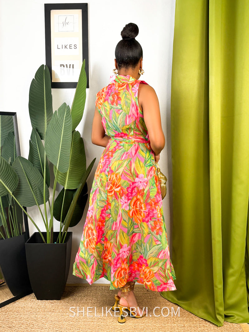 Fuchsia Floral Midi Dress SheLikesBVI.com Fuchsia Floral Midi Dress SheLikesBVI.com