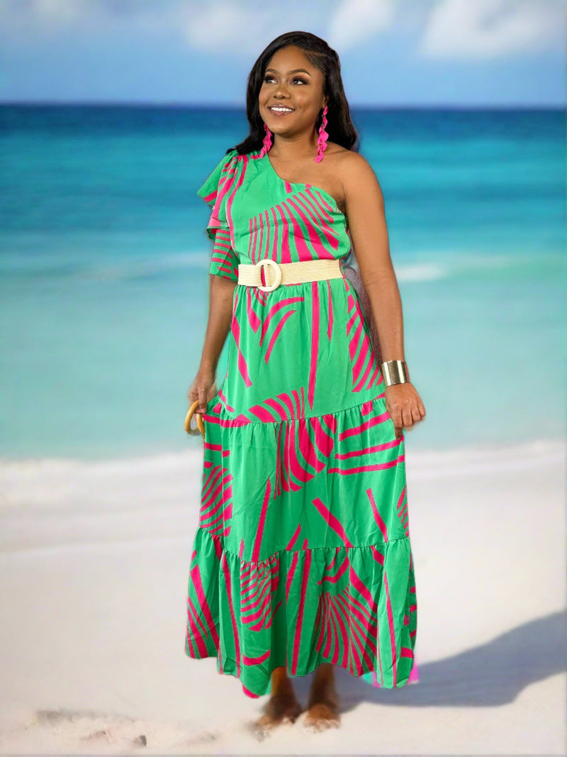 Point of Paradise Green Belted One Shoulder Maxi Dress Small Point of Paradise Green Belted One Shoulder Maxi Dress Small
