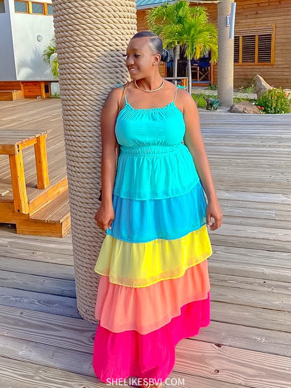 Island Punch Turquoise Multicolor Maxi Dress - Regular + Plus Sizes