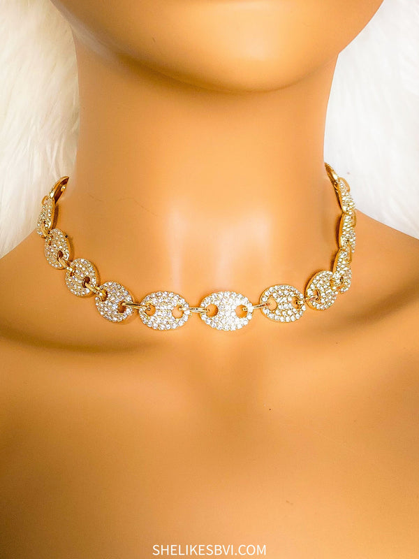 Finesse VI Link Rhinestone Gold Necklace