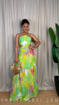 Island Gardens Green Halter Maxi Dress
