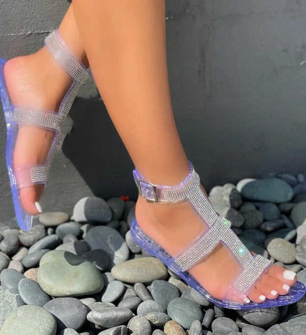 For Me Clear Rhinestone Jelly Sandals