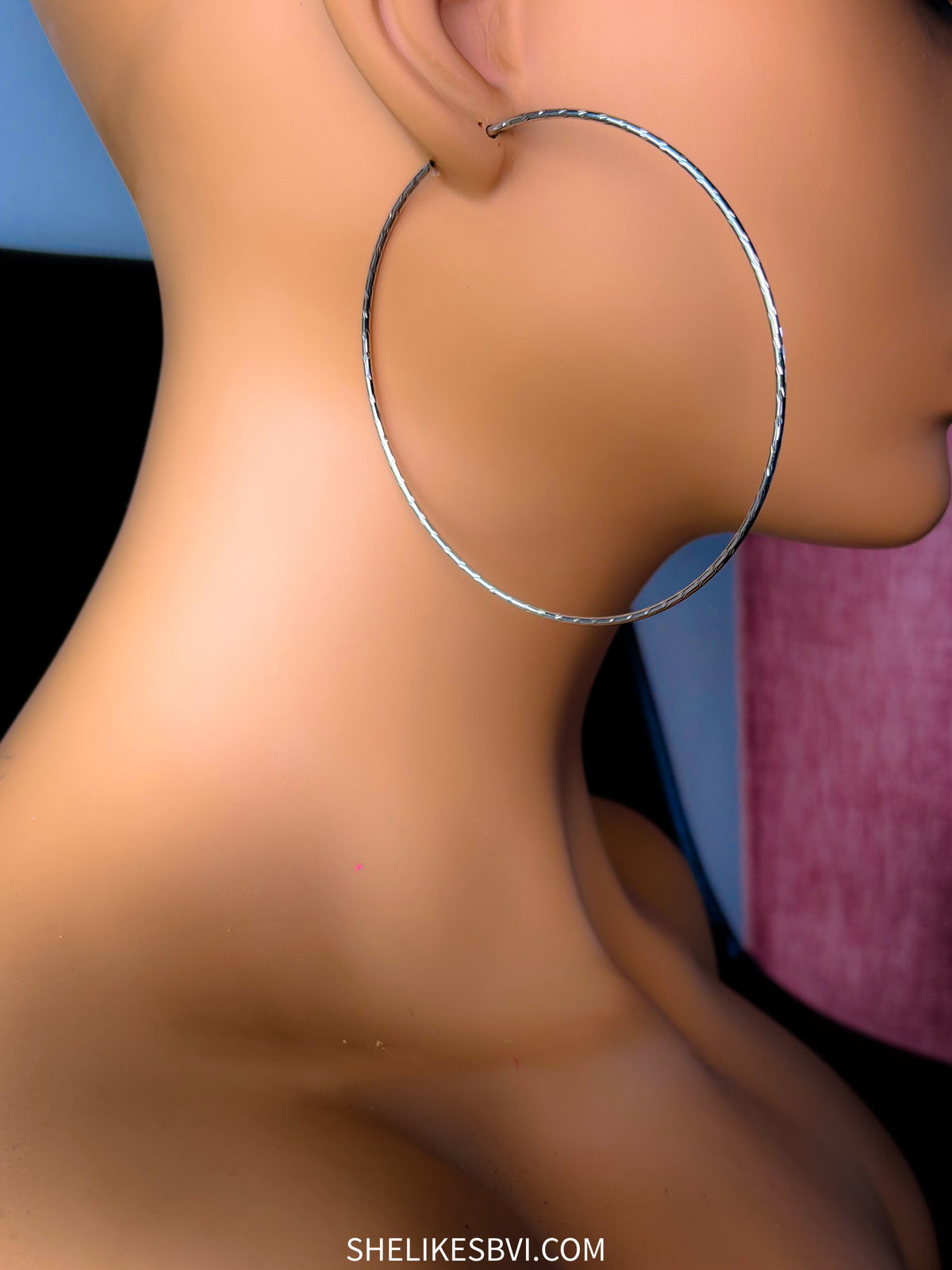 Infinity Large Sized Textured Silver Hoop Earrings