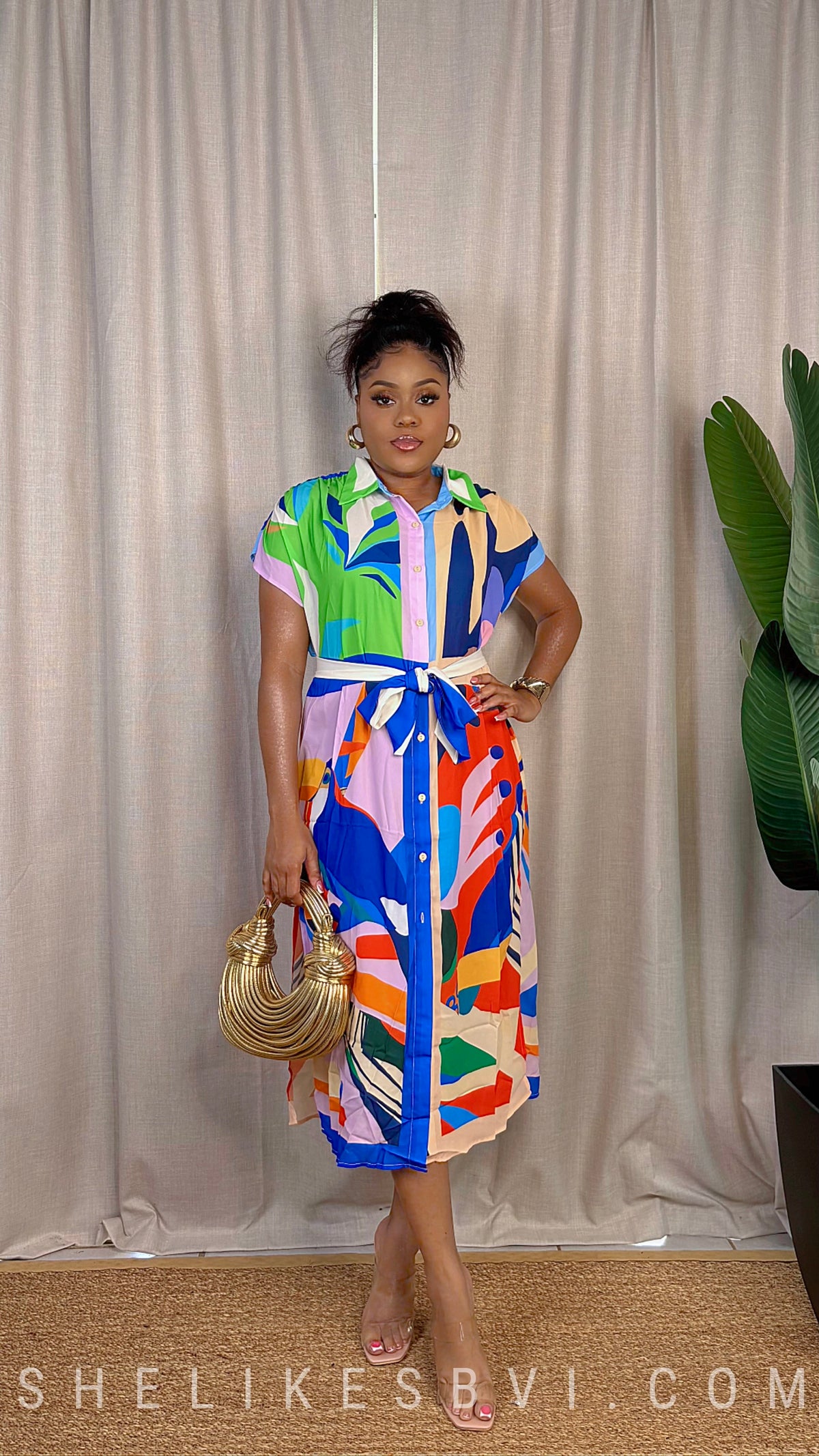 Botanic Beauty Red & Blue Multicolor Midi Dress Large Botanic Beauty Red & Blue Multicolor Midi Dress Large