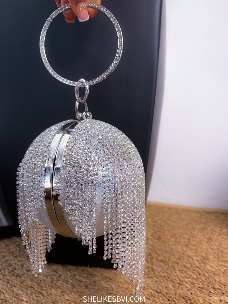 Queen Silver Fringed Crystal Ball Bag