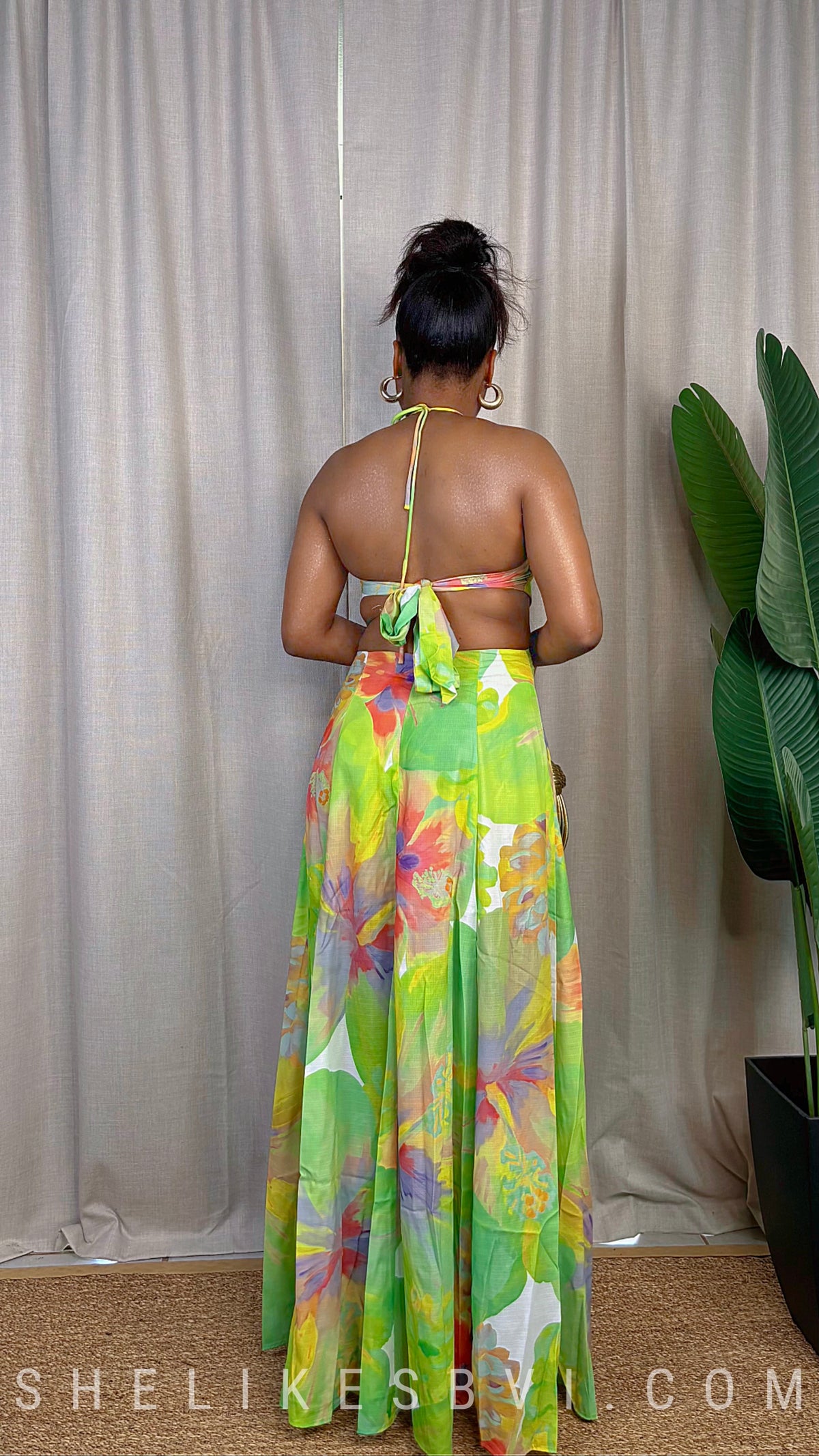 Island Gardens Green Halter Maxi Dress