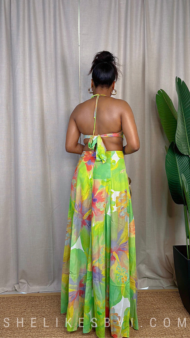 Island Gardens Green Halter Maxi Dress