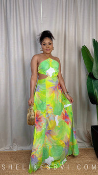 Island Gardens Green Halter Maxi Dress