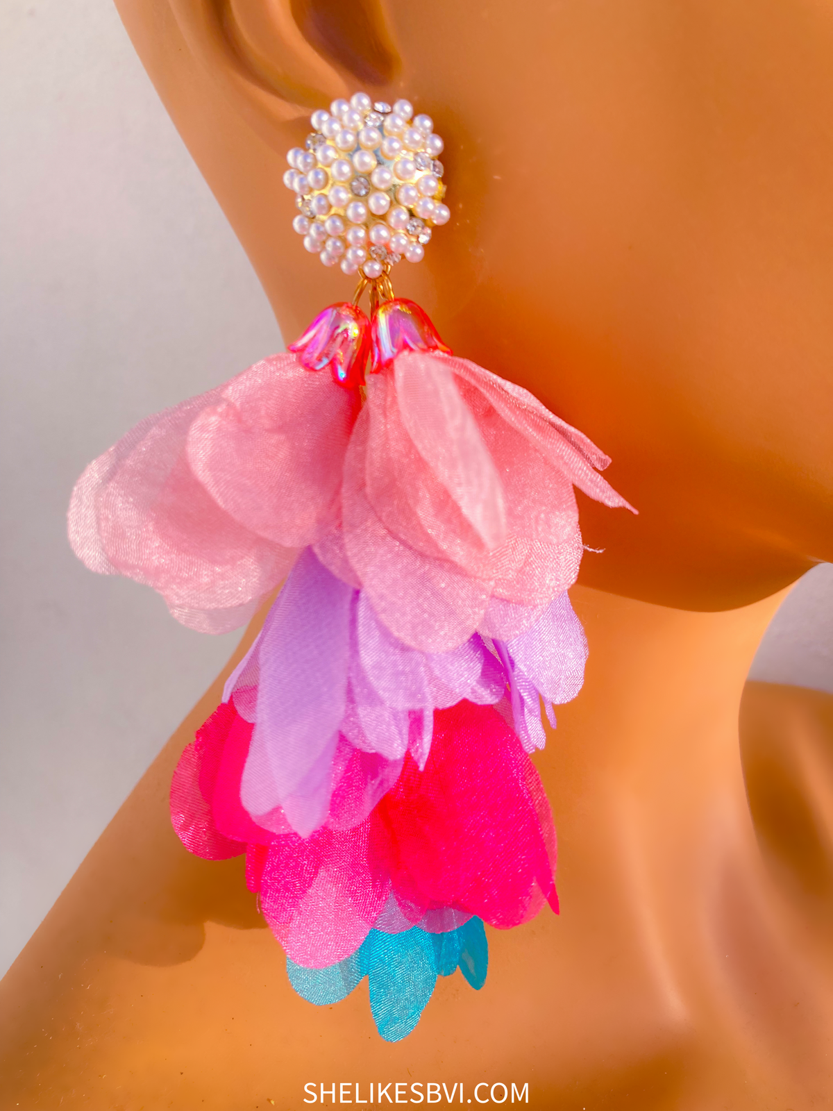 Pearls & Petals Pink & Teal Statement Earrings