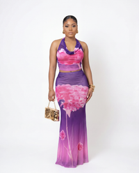 Purple Blossom Maxi Skirt Set