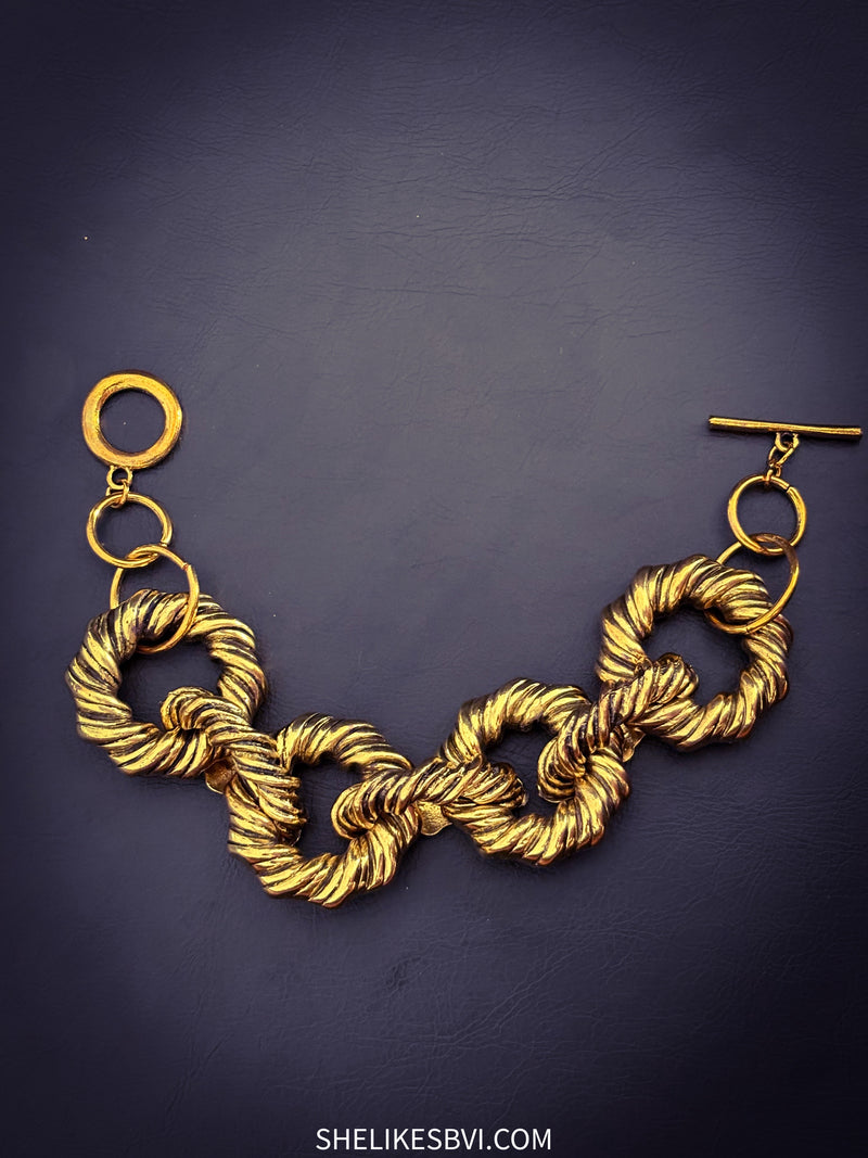 Bold Circle Antique Gold Necklace & Bracelet Set