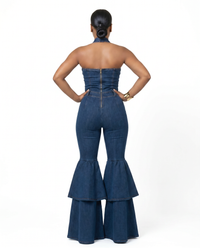 Desire Deep Blue Denim Halter Jumpsuit