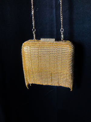 Drizzling Crystal Gold Cross-Body Box Clutch