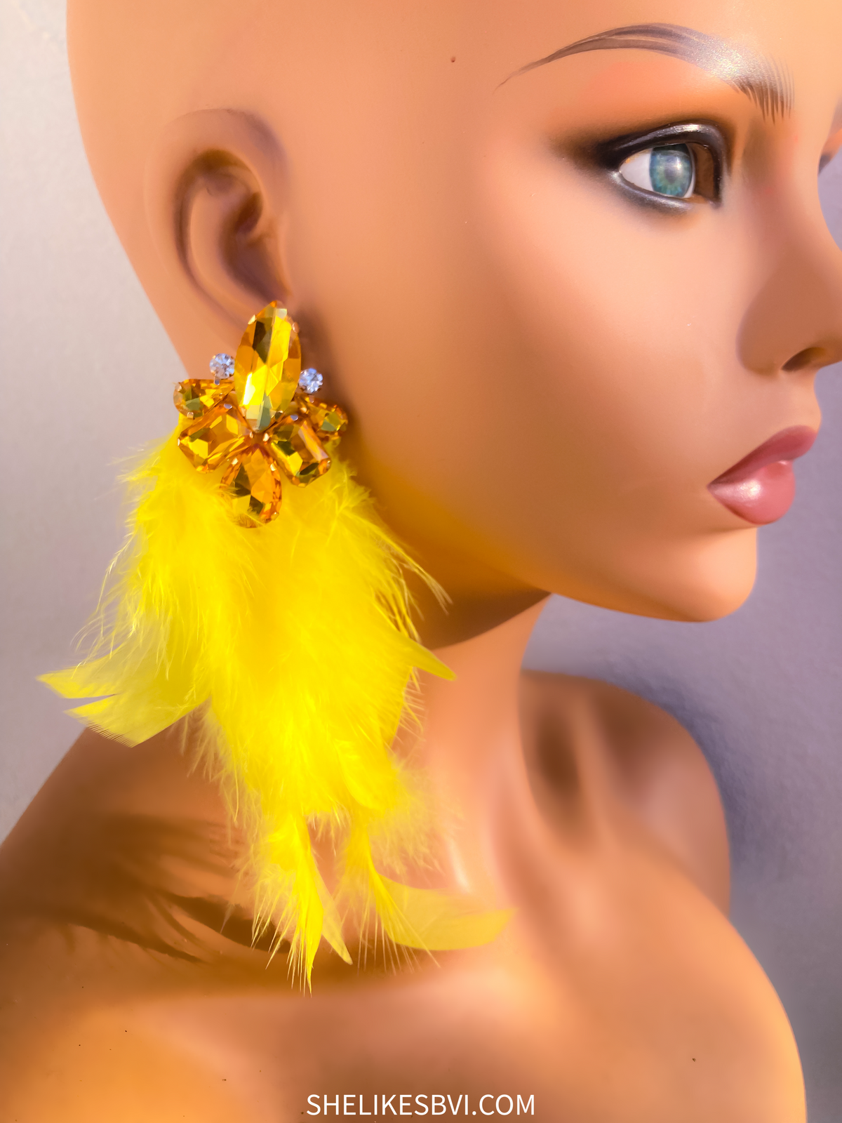 Fancy Floating Feathers Yellow Earrings