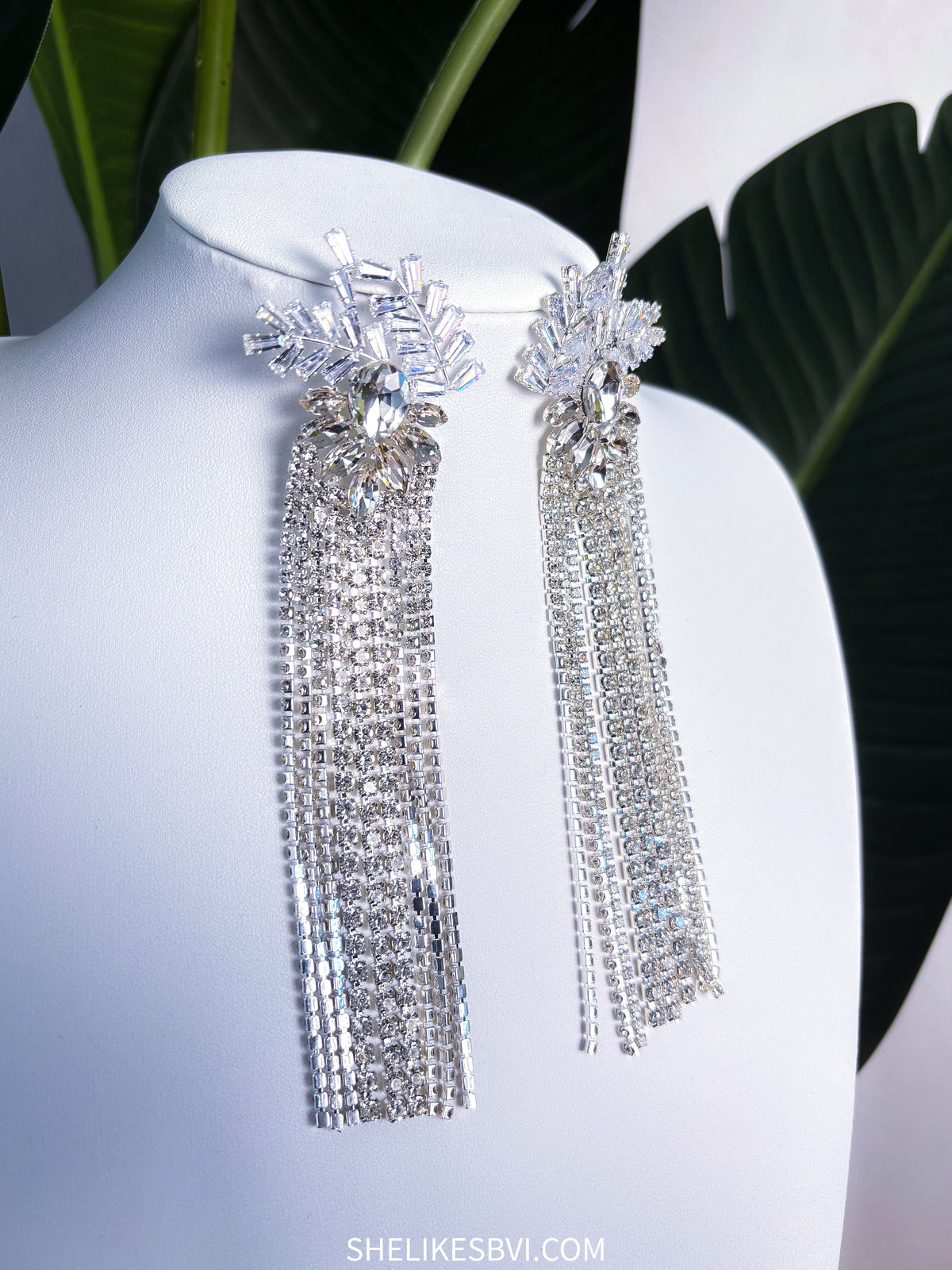 Royalty Long Silver Rhinestone Earrings