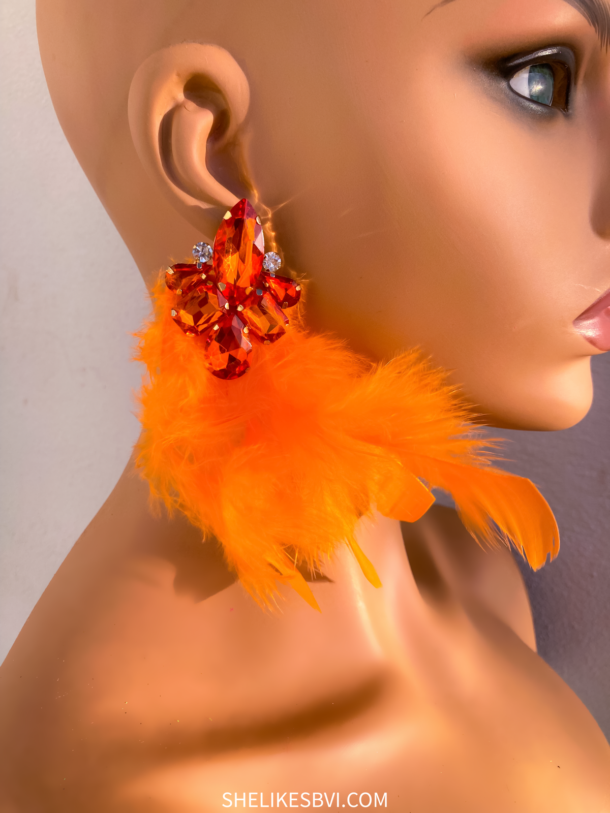 Fancy Floating Feathers Orange Earrings