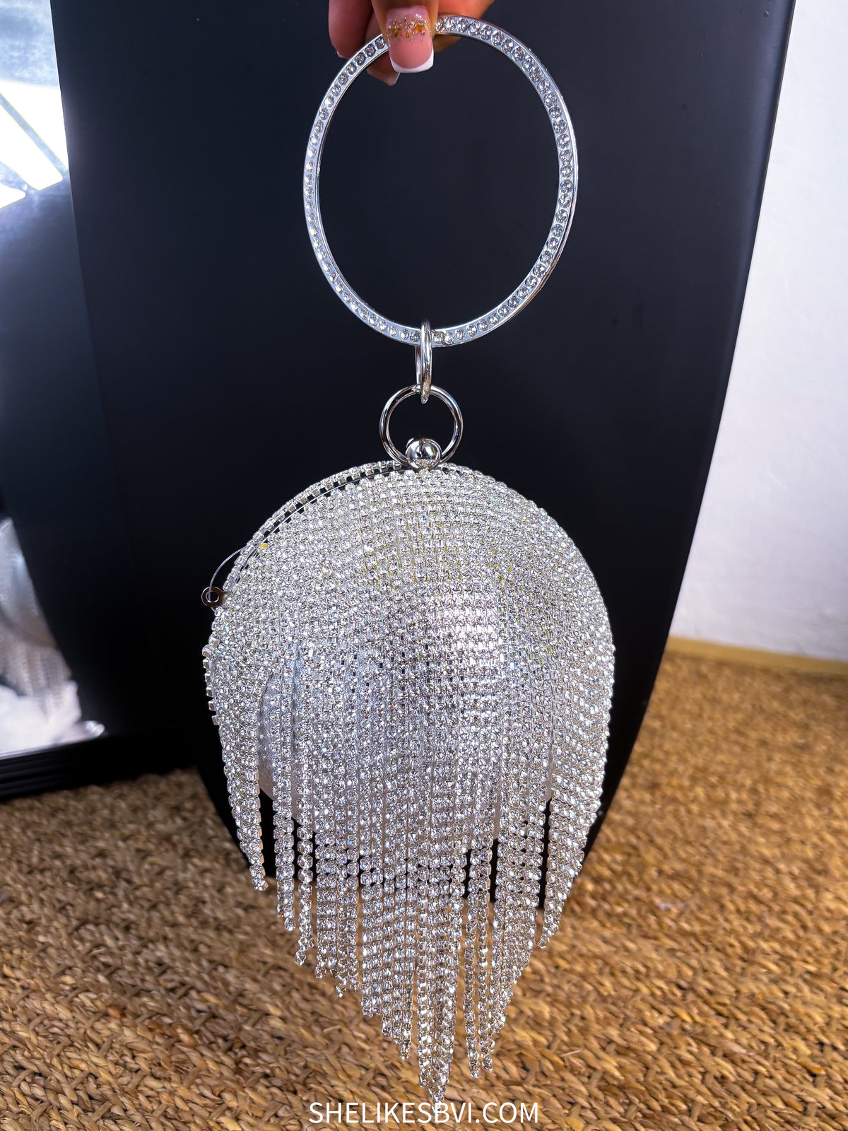 Queen Silver Fringed Crystal Ball Bag