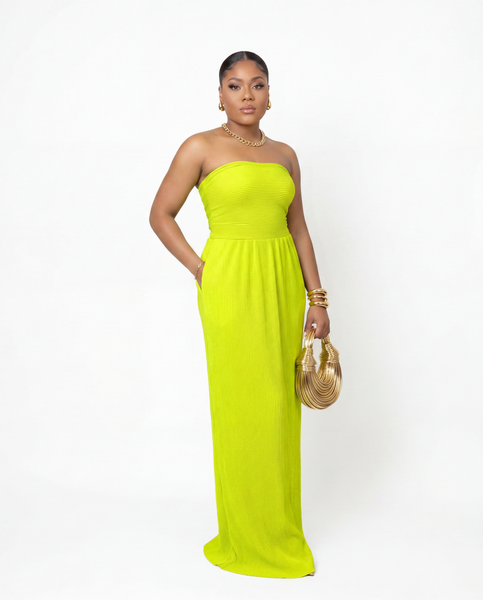 Lime Green Cool Day Tube Maxi Dress –