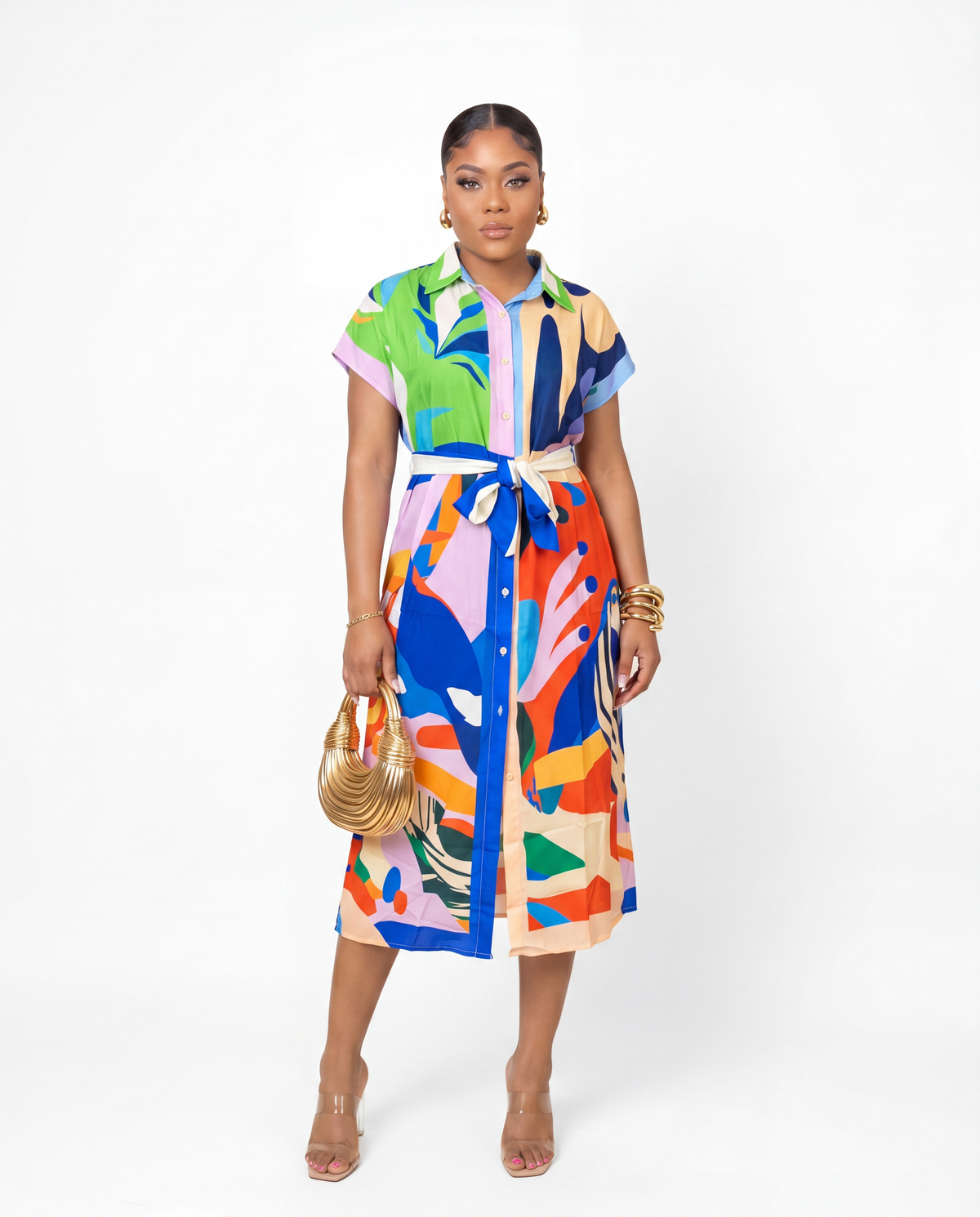 Botanic Beauty Red & Blue Multicolor Midi Dress
