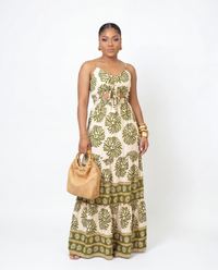 Tropical Olive Green Maxi Dress