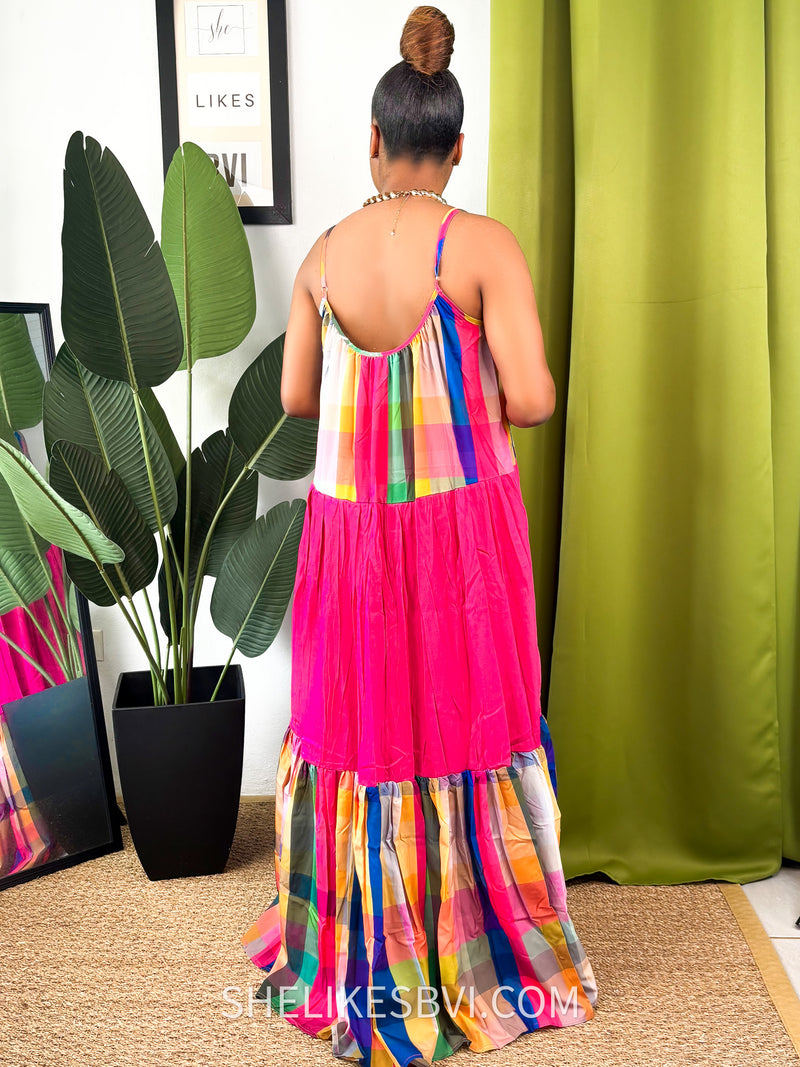 Cultural Beauty Pink Multicolor Madras Maxi Dress