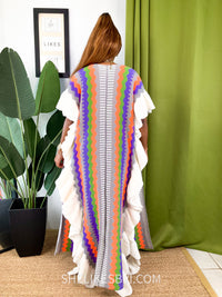 Tribal Orange Multicolor Kimono Open Maxi Cardigan