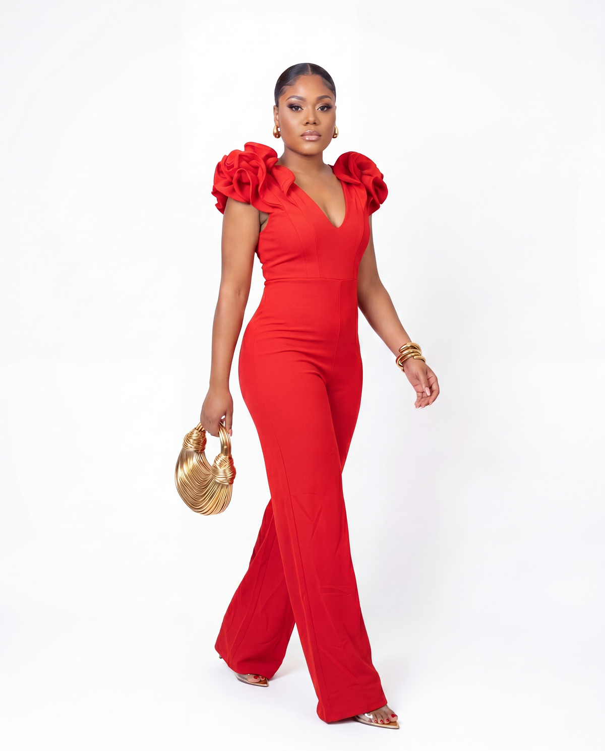 Love Bug Red Ruffle Shoulder Jumpsuit