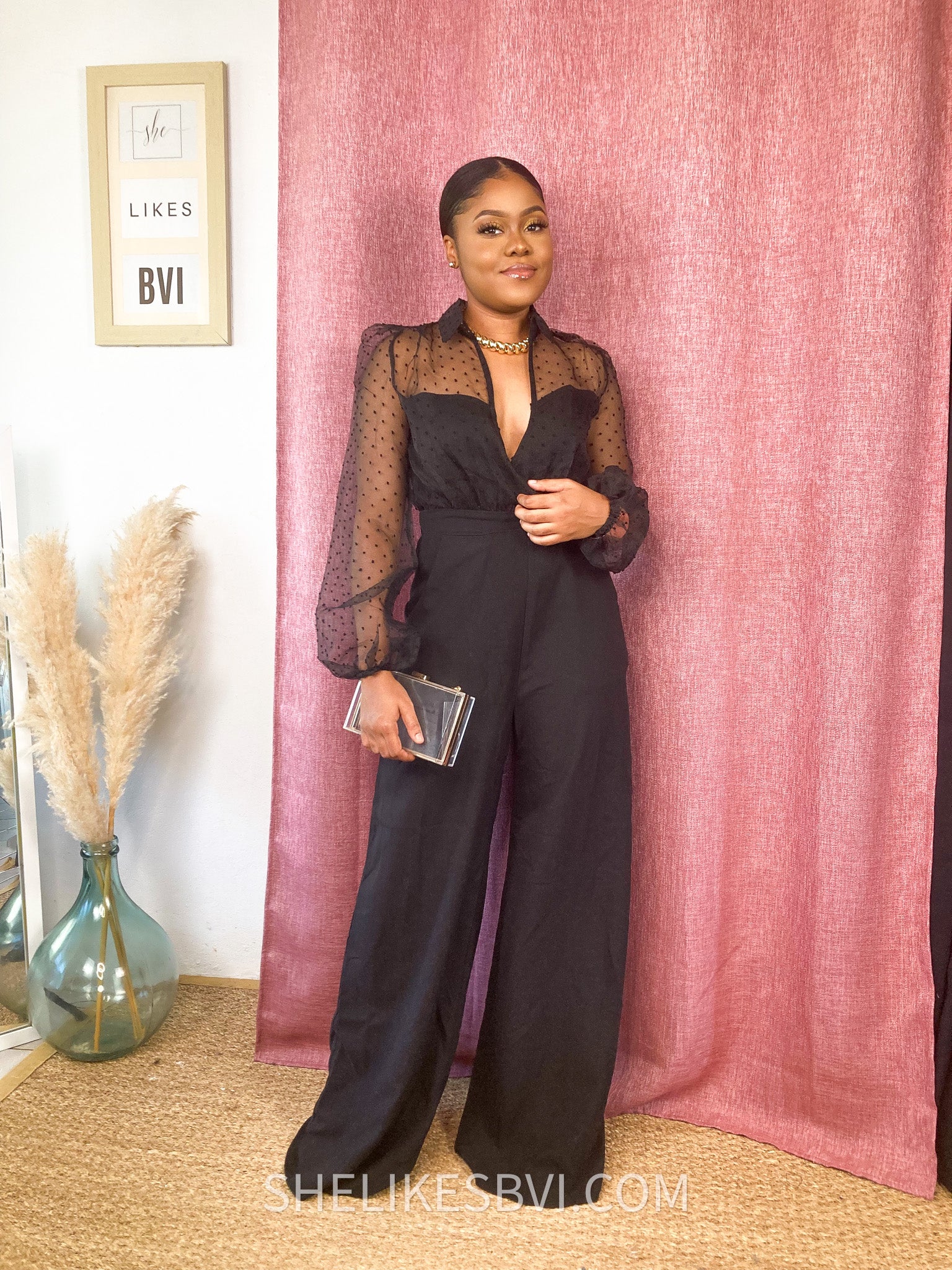 Diva Dotted Sheer Long Sleeve Black Jumpsuit – SheLikesBVI.com