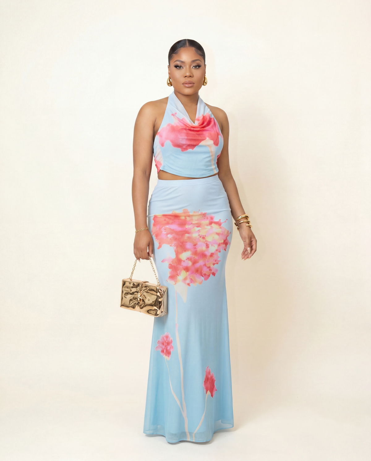 Blue Blossom Maxi Skirt Set
