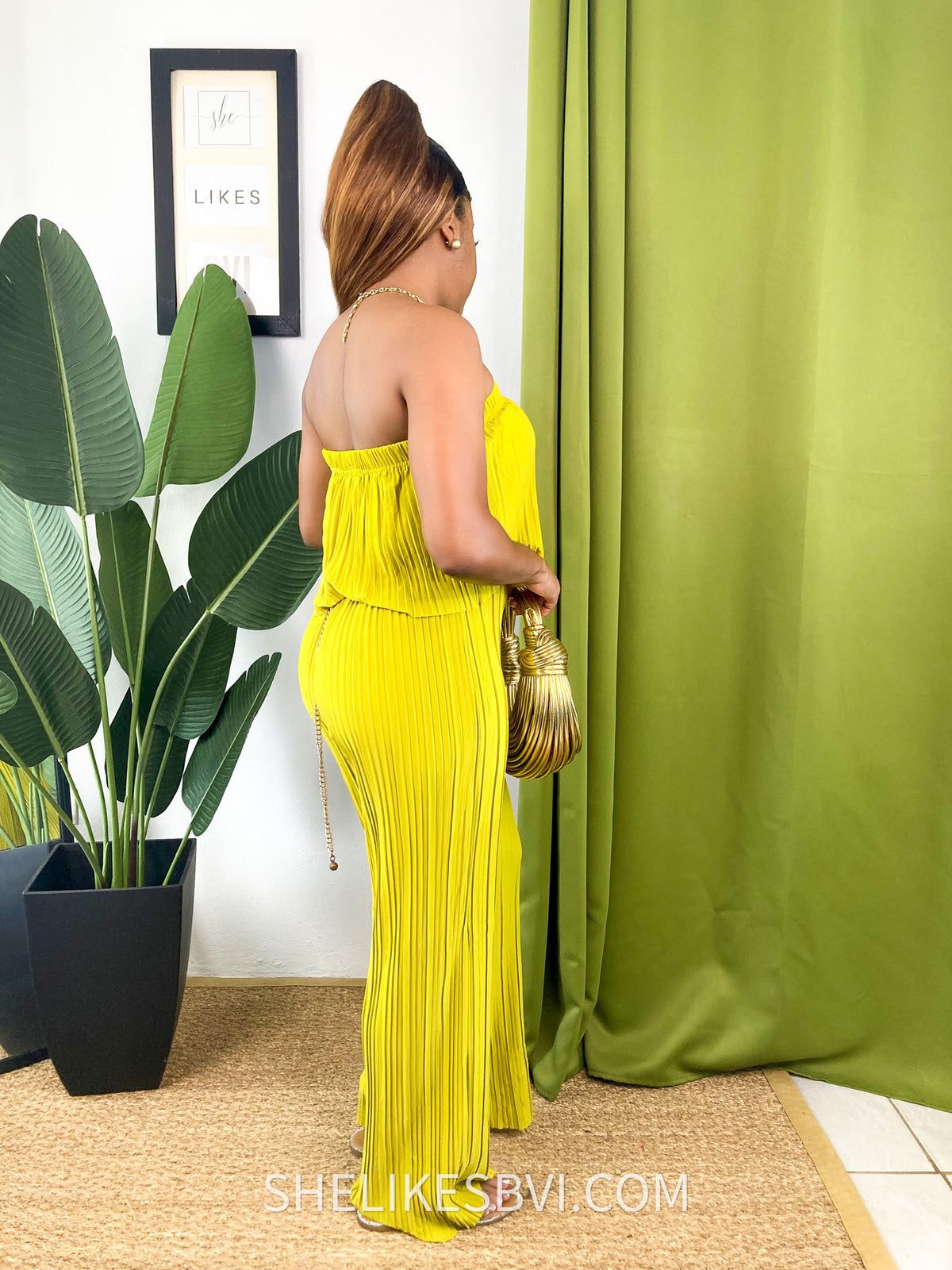 Lime Green Pick Me Pleated Strapless Jumpsuit