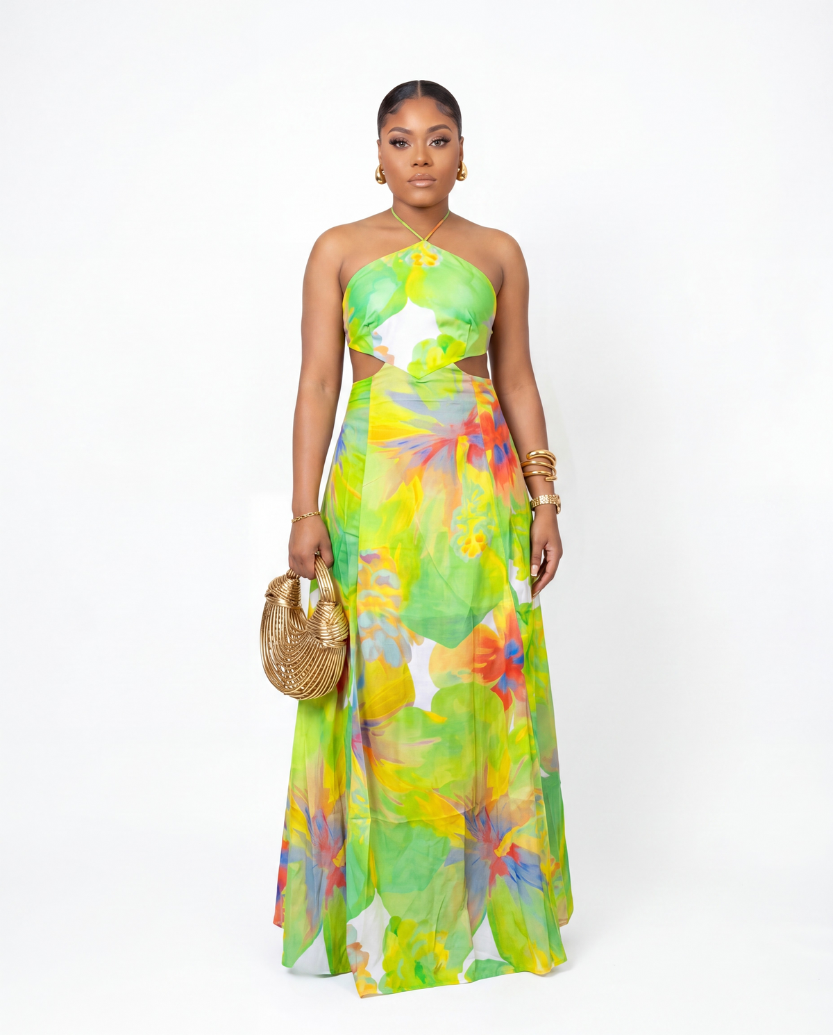 Island Gardens Green Halter Maxi Dress