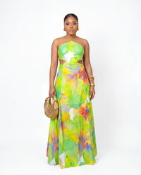 Island Gardens Green Halter Maxi Dress