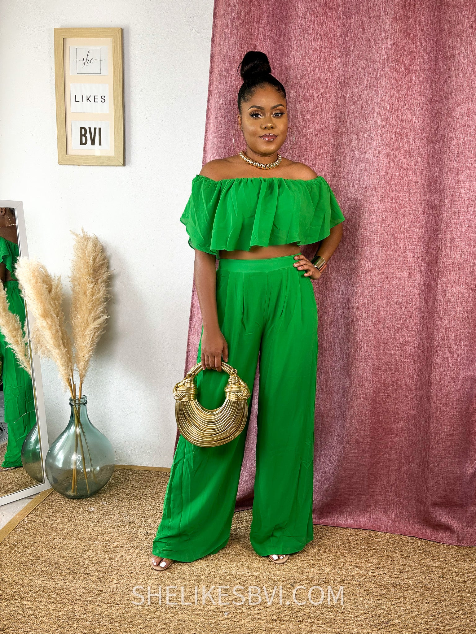 Amour Off Shoulder Kelly Green Pants Set – SheLikesBVI.com