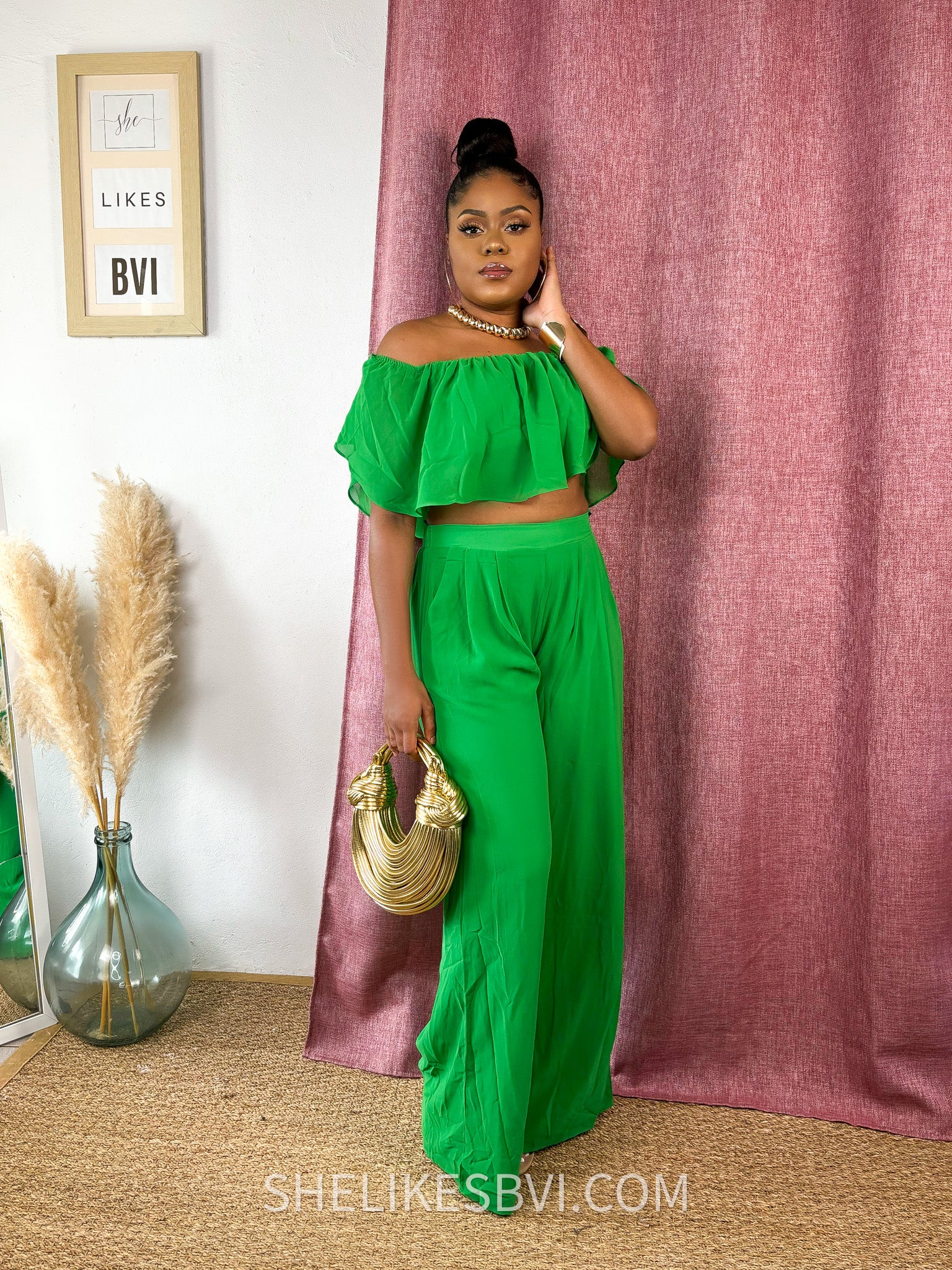 Amour Off Shoulder Kelly Green Pants Set – SheLikesBVI.com
