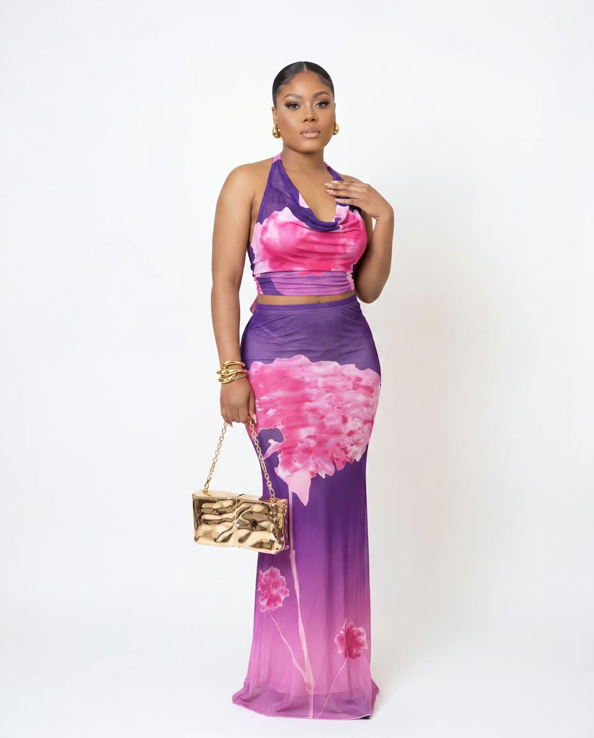Purple Blossom Maxi Skirt Set
