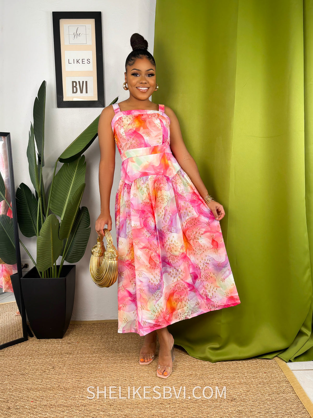 Pretty Pink & Orange Embroidered Midi Dress SheLikesBVI.com Pretty Pink & Orange Embroidered Midi Dress SheLikesBVI.com