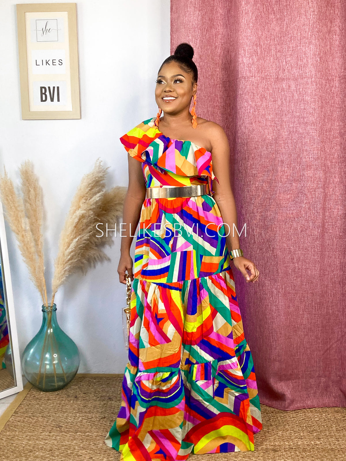 Parading Rainbow Multicolor One Shoulder Maxi Dress SheLikesBVI.com Parading Rainbow Multicolor One Shoulder Maxi Dress SheLikesBVI.com
