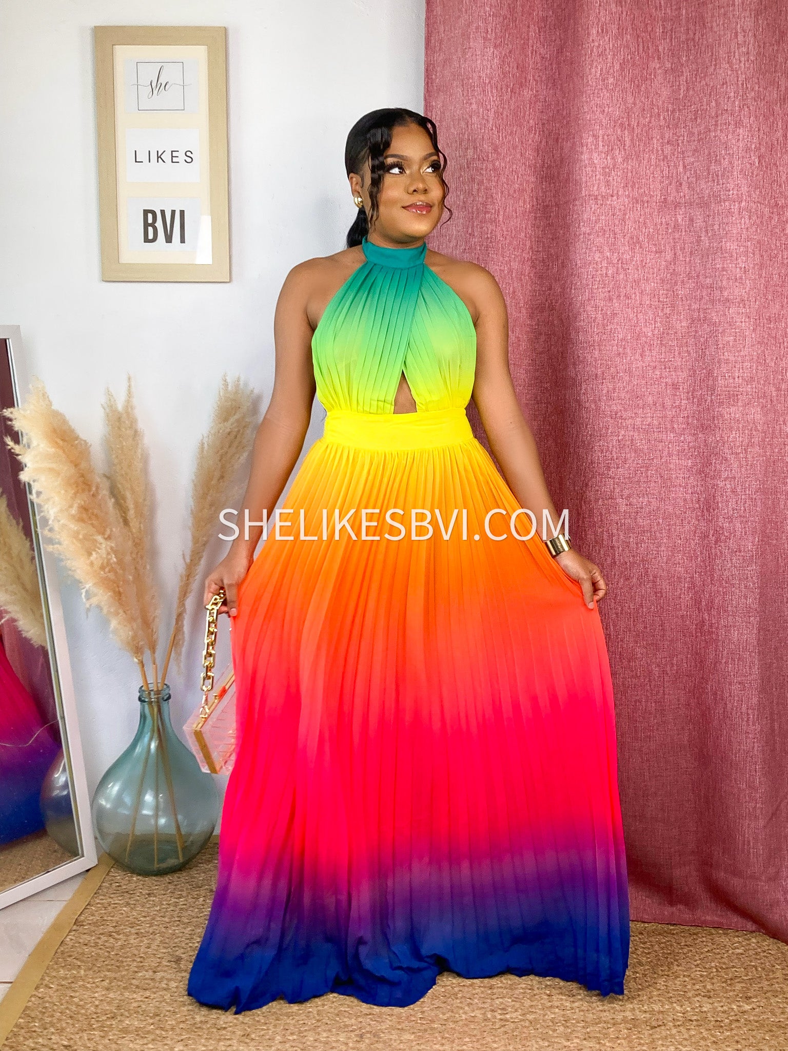 Pleated shop rainbow dress