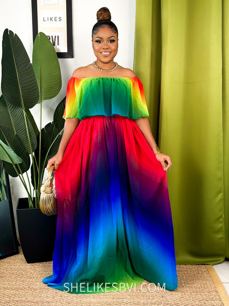 Beautiful Rainbow Ombre Off Shoulder Maxi Dress – SheLikesBVI.com