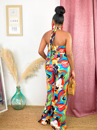 Hawaiian Punch Red Multicolor Halter Jumpsuit