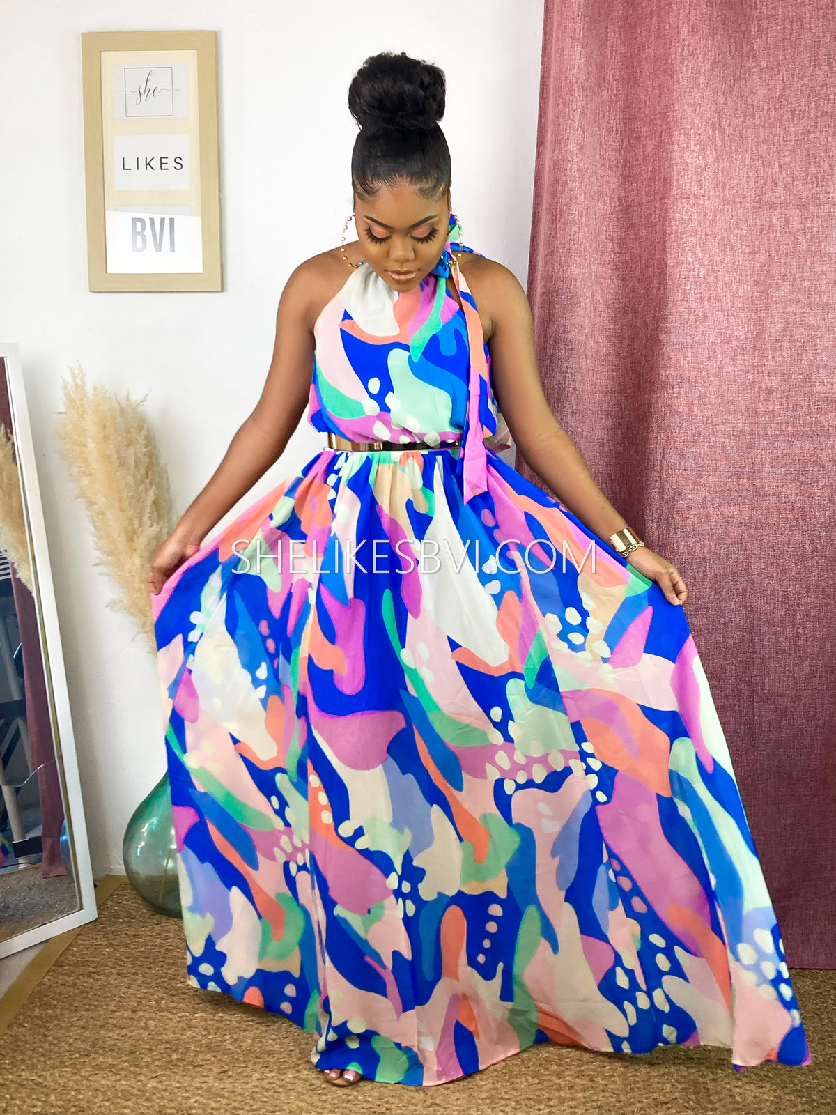 blue multi color dress Blue Multi Floral Strapless Maxi Dress | Womens | X-Large (Available in XXS, XS, S, M, L) | 100% Polyester