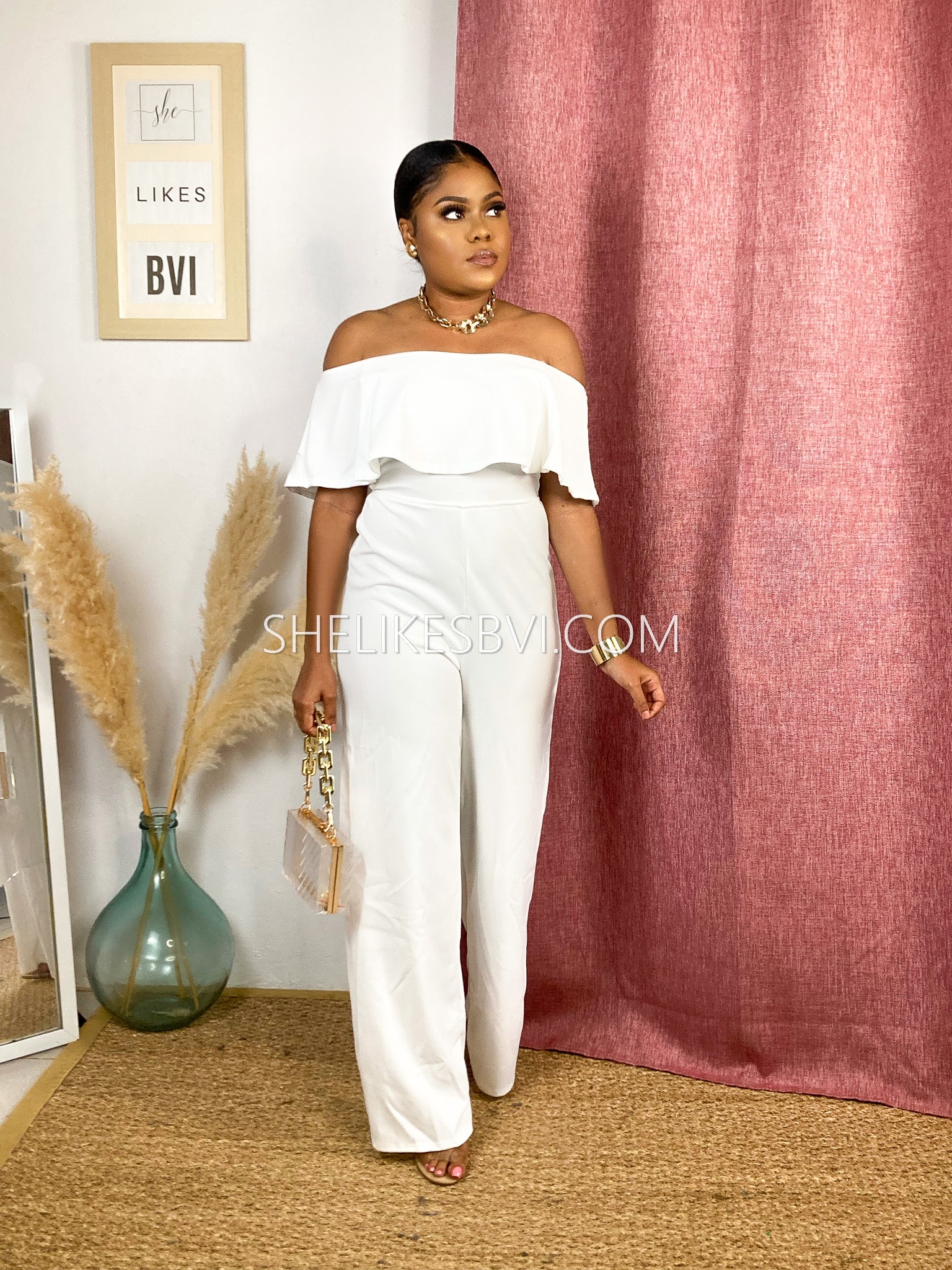 Off the shoulder outlet white jumpsuit