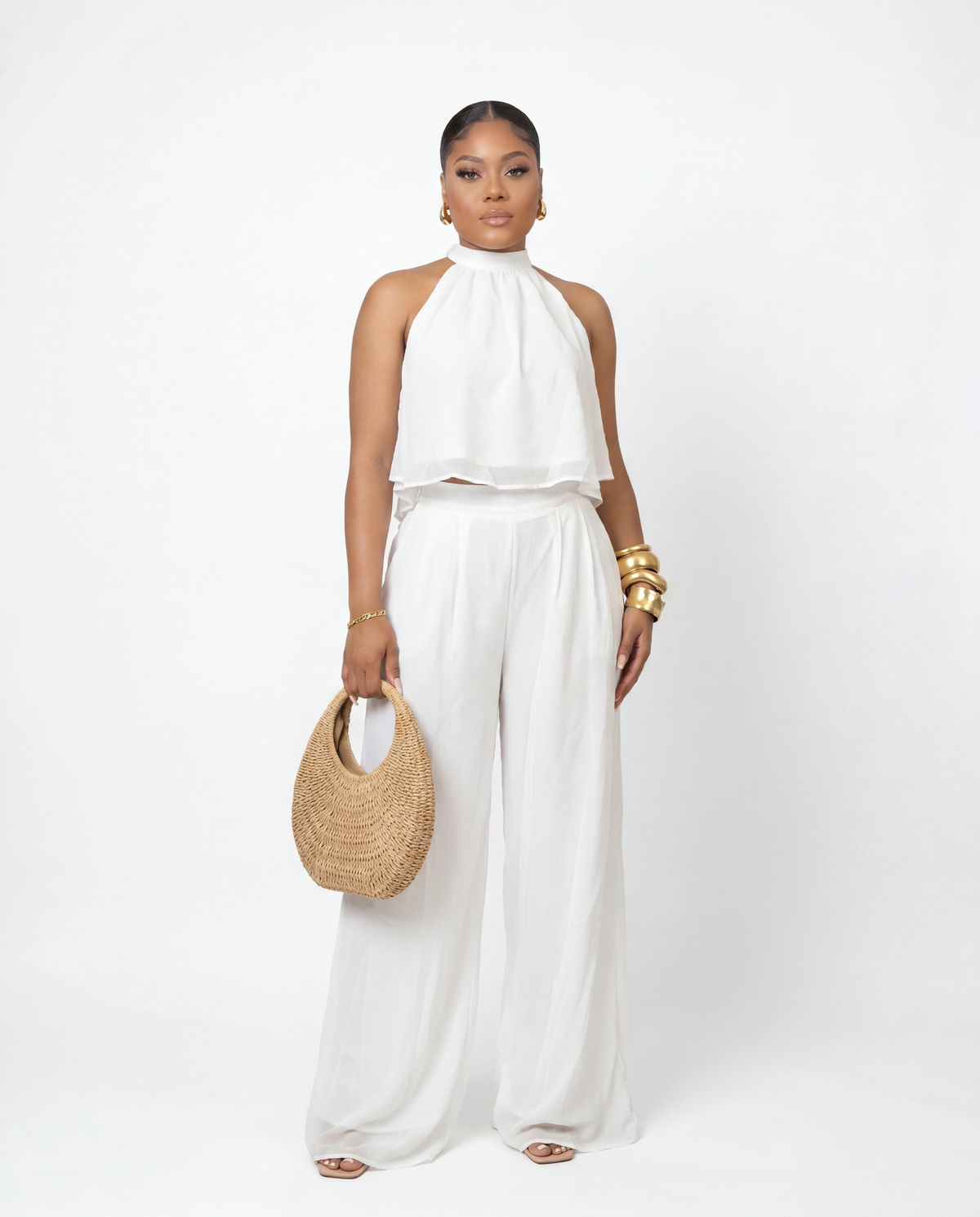 White Sands Chiffon Pants Set