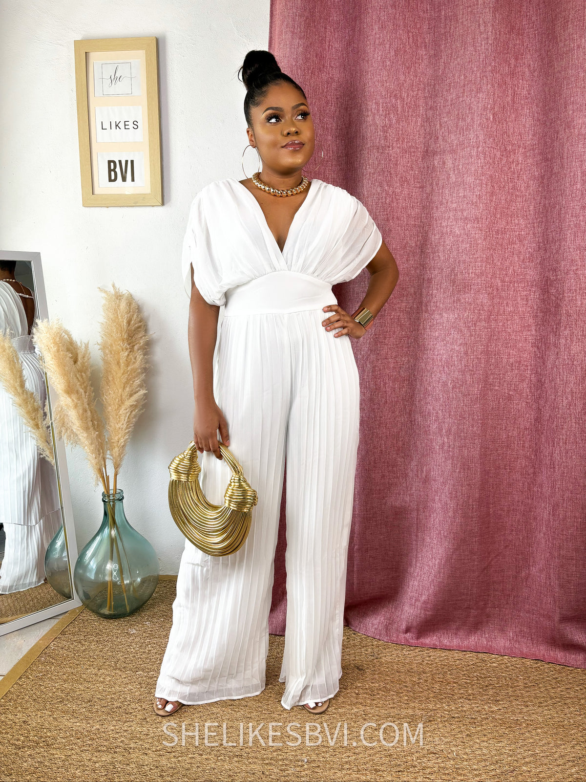 Amiyah White Pleated Wide Leg Jumpsuit