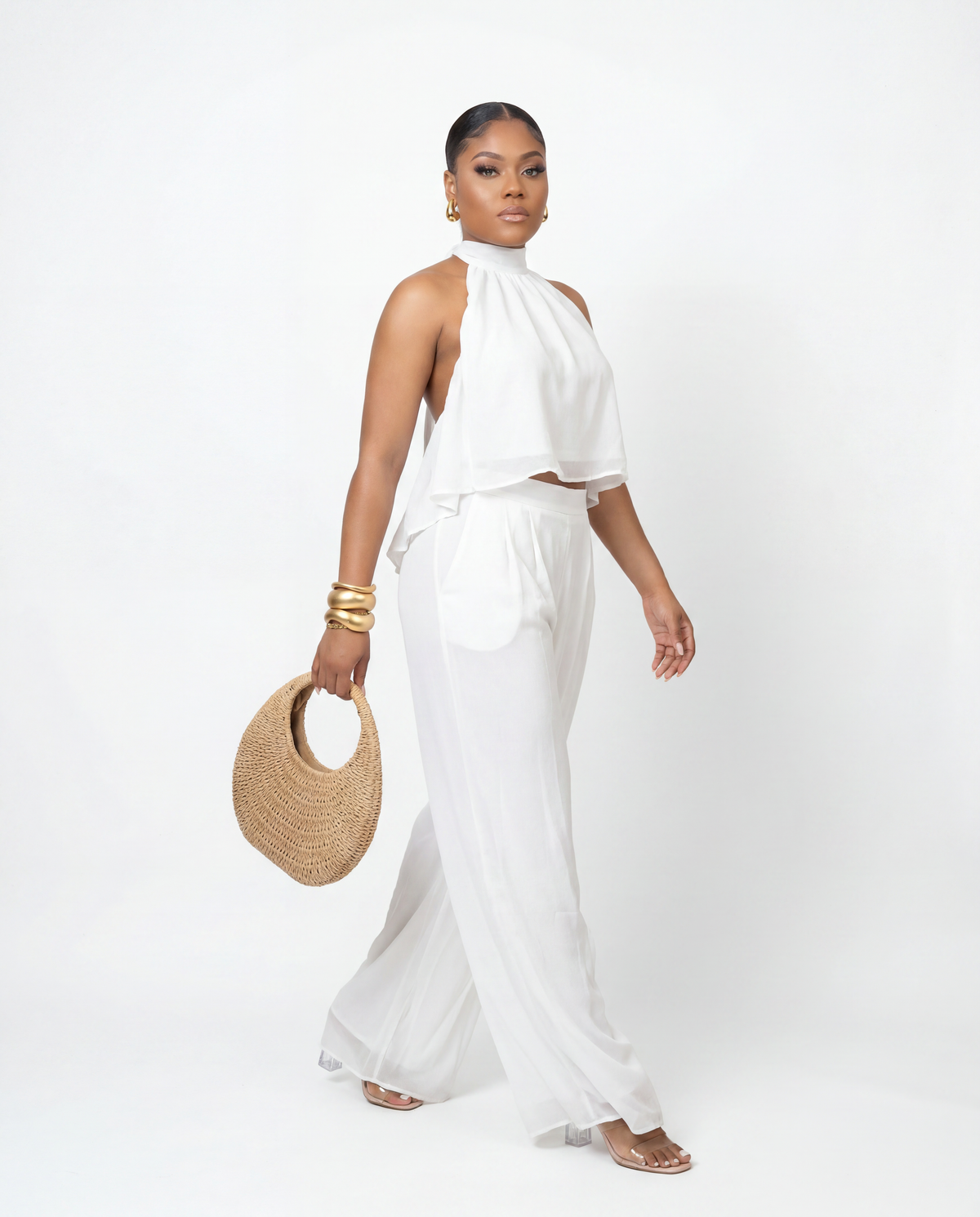 White Sands Chiffon Pants Set