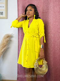 Neah Yellow Button Down Dress