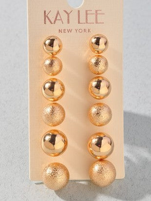 Sweet 6 Pair Gold Earrings Set