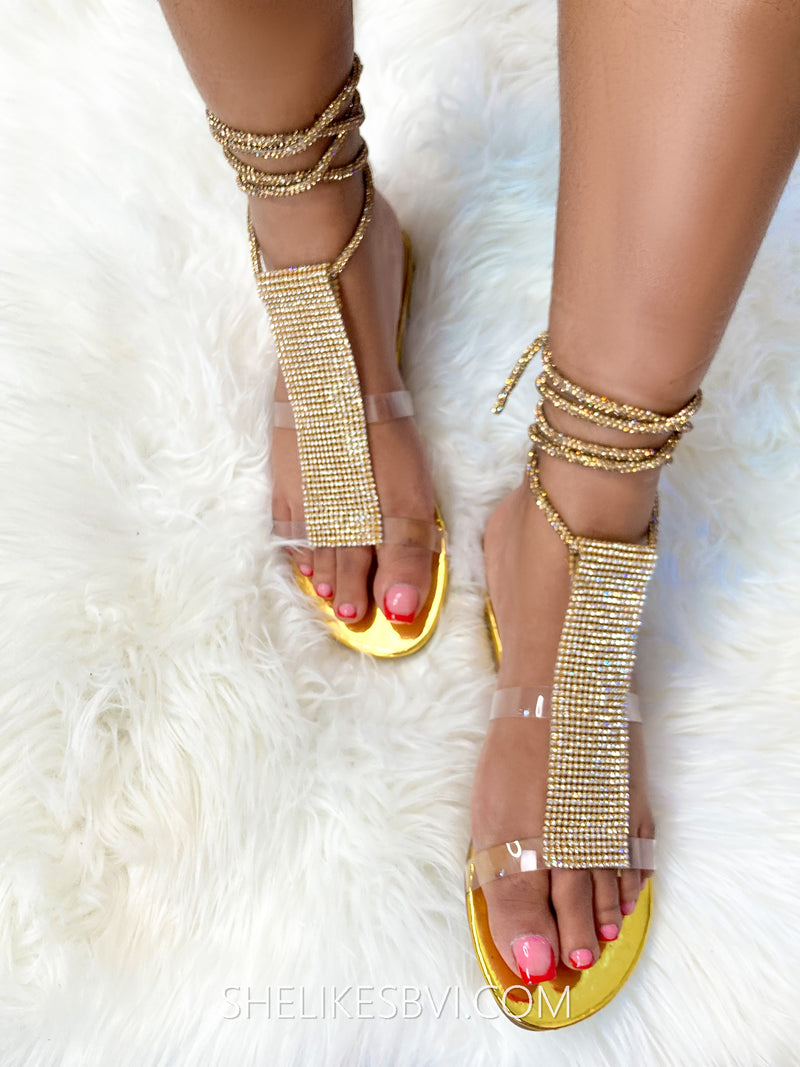 Like A Diamond Lace Up Gold Sandals